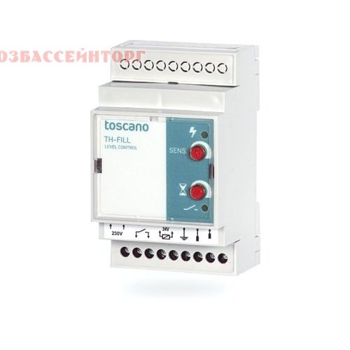 Контроллер уровня воды Toscano TH-FILL (230В) Контроллер уровня воды Toscano TH-FILL 230В, 24В для управления клапаном. Используется для контроля уровня заполнения воды. Когда уровень резервуара падает ниже минимального (определяется по зонду), открывается электромагнитный клапан. Клапан остается открытым, пока уровень не достигнет максимального (определяется по зонду). Возможность установки задержки открытия и закрытия электромагнитного клапана.