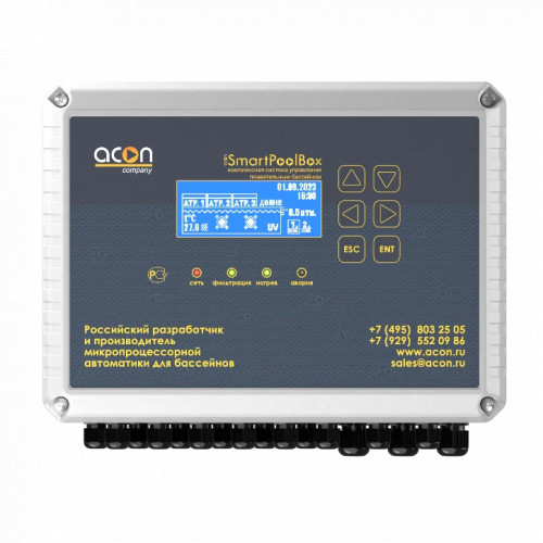 Система управления бассейном SmartPoolBox Light ACON SmartPoolBox Light производителя АКОН - это инновационная комплексная система управления плавательным бассейном со встроенным удаленным доступом по Bluetooth и Wi-Fi. 