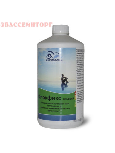 Жидкий коагулянт 1 / 20  л Флокфикс Chemoform Жидкий коагулянт Флокфикс Chemoform предназначен для удаления и поглощения взвешенных частиц в воде бассейна.