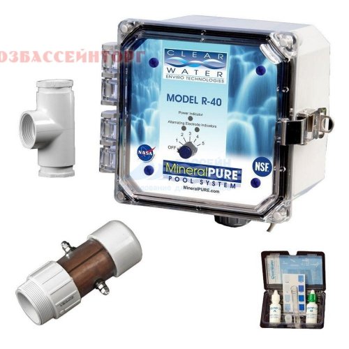 Ионизатор (для бассейнов объемом до 150 м3) R-40 Clear Water Tech Clear Water R-40 - ионизатор эконом-класса для средних бассейнов объемом до 75 м3 при использовании в жарком климате или до 150 м3 в умеренном климате. 