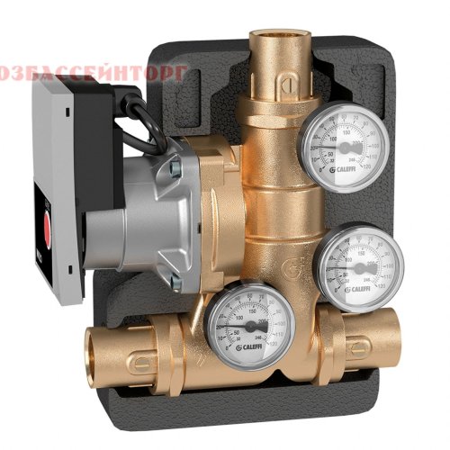 Термостатический насосный модуль для твердотопливных котлов CALEFFI Служит для безопасного запуска твердотопливных котлов, в системах с баком-аккумулятором.
Укомплектован энергосберегающим насосом: WILO YONOS PARA 25/6.